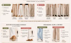 Jakie buty do szerokich eleganckich spodni? Wybieraj smukłe sandały na koturnie/słupku lub lekkie sneakersy. Unikaj masywnych butów.