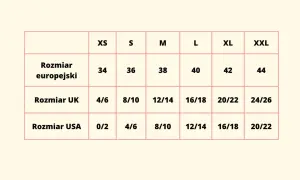 Tabela rozmiarów: europejski 38, UK 12/14, USA 8/10. Jaki to rozmiar? To M!