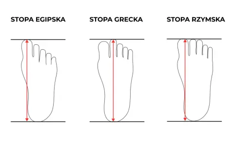 Trzy typy stóp: egipska, grecka i rzymska. Stopa rzymska ma wszystkie palce równej długości.