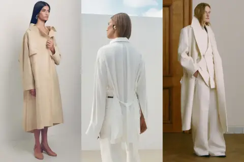 Trzy stylizacje w stonowanych kolorach, uosabiające quiet luxury. Luźne kroje, subtelne detale i wysokiej jakości tkaniny tworzą elegancki, ponadczasowy look.