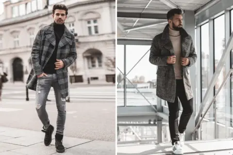 Męski płaszcz w kratę świetnie wygląda z czarnymi botkami lub białymi sneakersami. Dowiedz się, jakie buty do płaszcza męskiego wybrać, by stworzyć stylowy look.