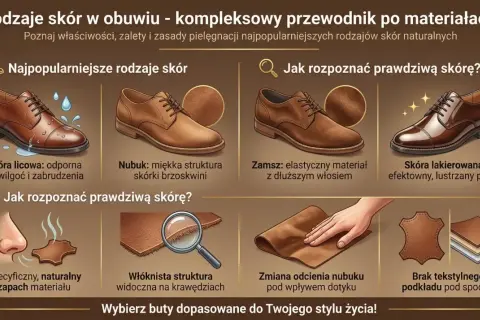 Przewodnik po rodzajach skór naturalnych, z jakiej skóry robi się buty: licowa, nubuk, zamsz, lakierowana. Poznaj cechy i jak rozpoznać prawdziwą skórę.