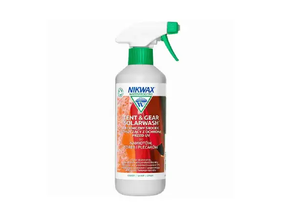 Spray Nikwax Tent & Gear Solarwash do namiotów i plecaków. Pomoże Ci dowiedzieć się, jak wyprać plecak, chroniąc go przed UV.