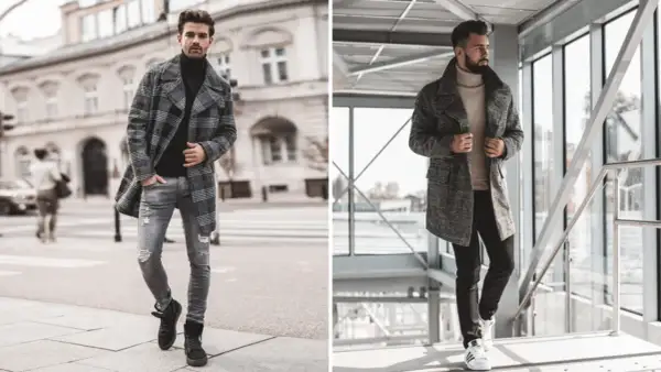 Męski płaszcz w kratę świetnie wygląda z czarnymi botkami lub białymi sneakersami. Dowiedz się, jakie buty do płaszcza męskiego wybrać, by stworzyć stylowy look.
